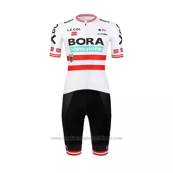 2022 Abbigliamento Ciclismo Bora-Hansgrone Rosso Bianco Manica Corta e Salopette